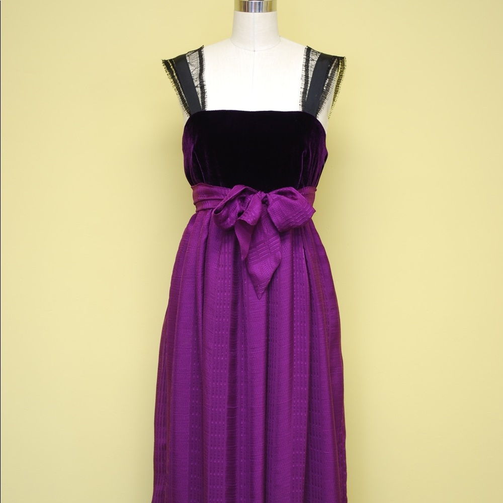 Velvet and silk chiffon empire waist maxi dress